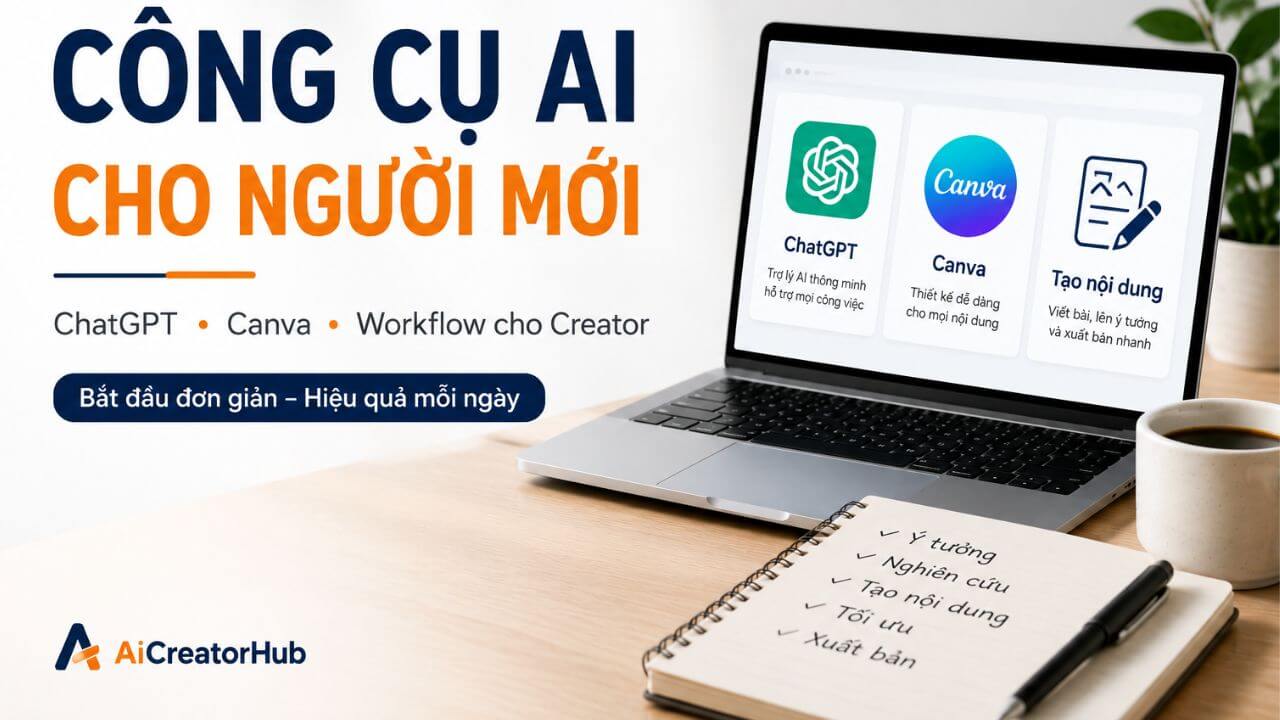 Công cụ AI cho người mới với ChatGPT và Canva dành cho creator workflow tại AiCreatorHub